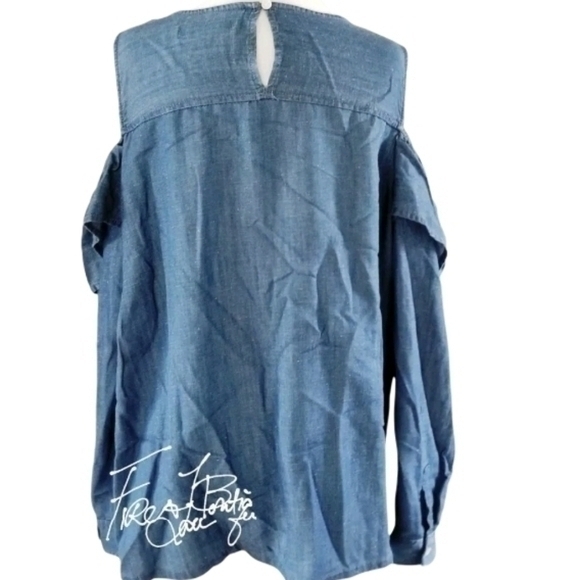 ANN TAYLOR LOFT CHAMBRAY TOP SZ L - Picture 5 of 7